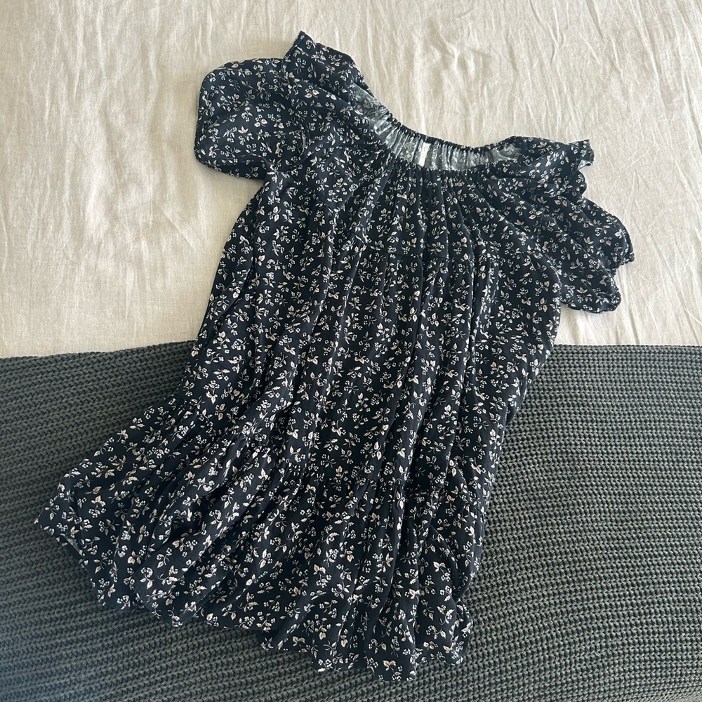 Rylee + Cru Black Mini Dress with White Floral Print